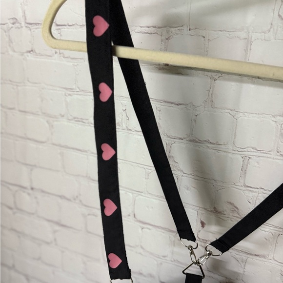 ROMWE Black Pleated Skater Skirt with Cute Pink Heart Suspenders – Size 8/10 - Picture 4 of 6